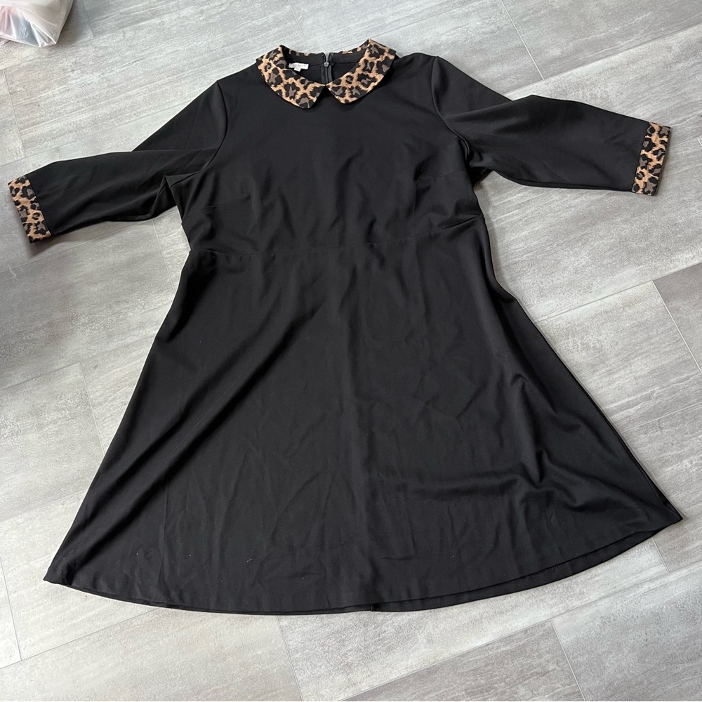 Talbots size 20 black dress with animal print trim
